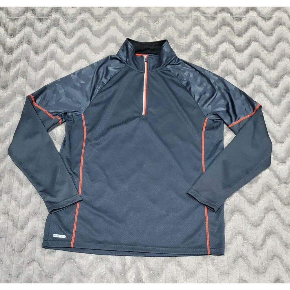 Free Country Mens M Gray Orange Long Sleeve Micro Tech Pullover Shirt